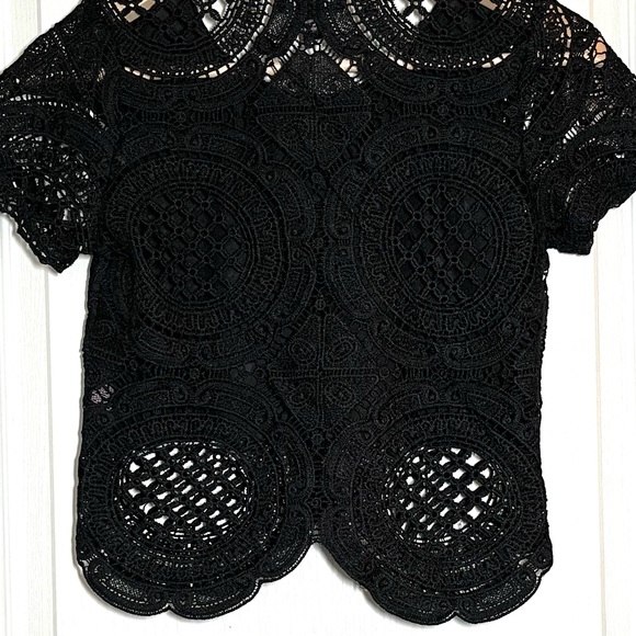 Revamped Black Crochet Lace Short Sleeve Top Fairy Grunge Festival Boho Size S - Picture 4 of 11